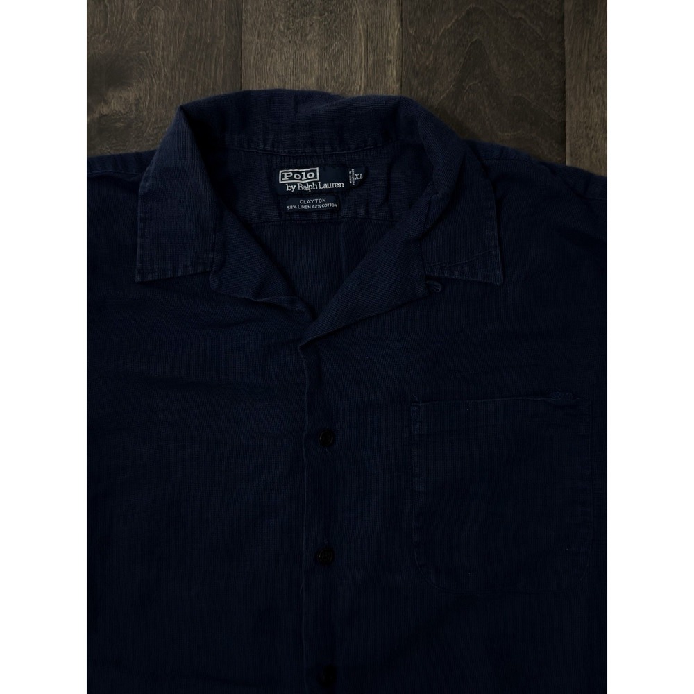 Vintage 90s Polo Ralph Lauren Clayton Camp Collar Linen Navy Shirt Mens Size XL